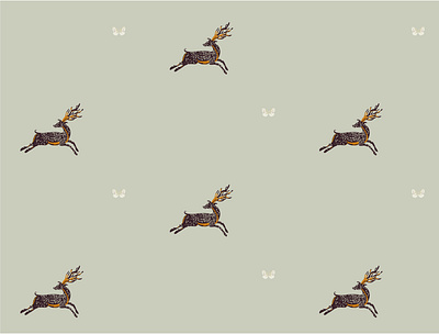 Agile in the plains again air butterfly deer fabric fashion fly flying forest green light minimal pattern plain runing simple sky textile
