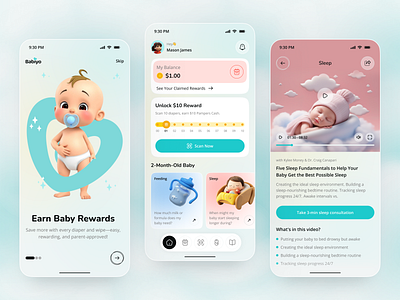 Baby Rewards Mobile App – Loyalty & Parenting Reward UI app app design baby rewards baby rewards app ios loyalty app loyalty program app mobile mobile app parenting app parenting rewards