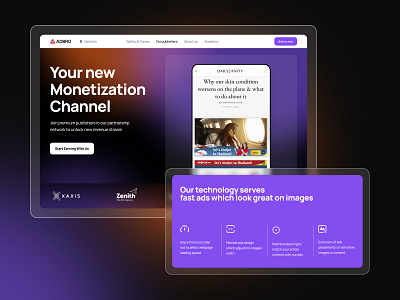 B2B AdTech Platform UI – ADBRO Visual Identity & Offer ad website adtech b2b clean dark desktop digital product hero hero page hero section homepage landing landing page minimal modern ui purple ui ux web design website