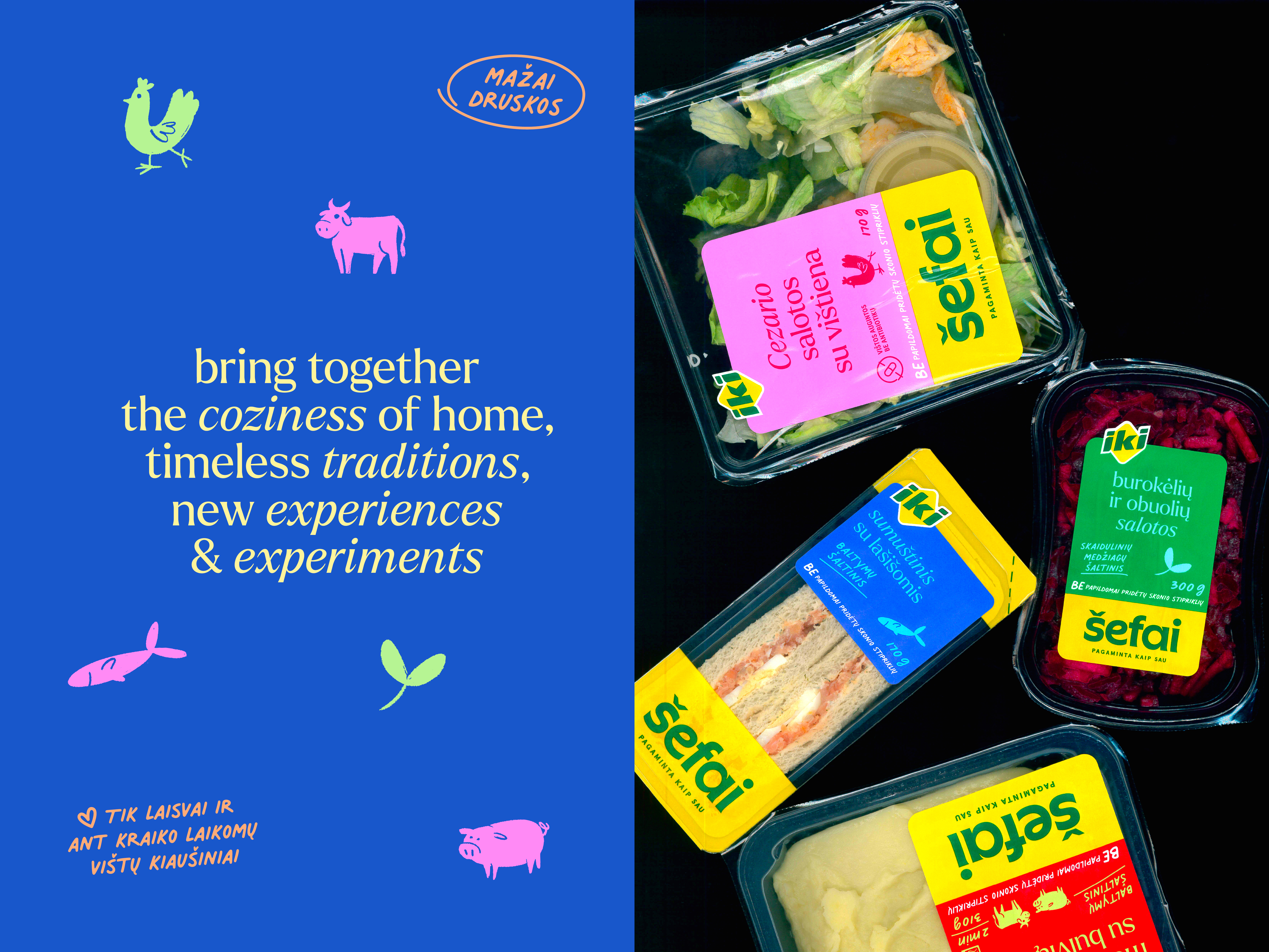 IKI šefai packaging animation branding bright colors design food graphic design icons identity illustration logo motion graphics packaging scan typography