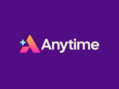 Anytime Logo ai bold branding bright calendar clean clever gradient graphic design identity logo modern purple smart ui