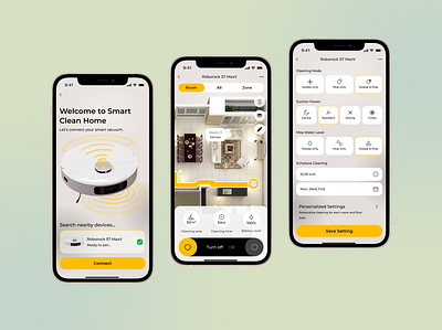 Smart Vacuum Control App cleaning iot mobile product design robot smart ui ux vacuum