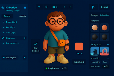 3D Character Design UI Concept for Creative Projects 3d 3d character animation brand branding cardboard cartoon style creative interface design design tool digital art direction graphic design illustration logo motion graphics ui ui design