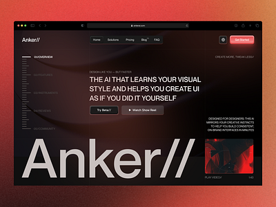 Anker - Creative Website | AI Solution for designers ai animation artificial intelligence branding clean creative dark mode graphic design inspiration landing page motion graphics ui uiux ux web design