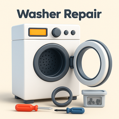 3D Washer Repair Illustration: Washing Machine Maintenance 3d appliance repair service branding graphic design home appliance ui washer repair washing machine repair