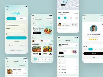 Online Grocery Shopping App app design deliveryappdesign ecommerceappdesign fooddeliveryapp freshfoodapp groceryapp grocerydelivery groceryshopping ios mobile app mobileappdesign ondemanddelivery onlinegrocery shoppingappdesign tracking app uidesign uix design uix rouf