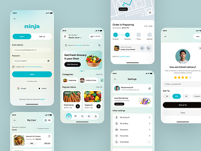 Online Grocery Shopping App app design deliveryappdesign ecommerceappdesign fooddeliveryapp freshfoodapp groceryapp grocerydelivery groceryshopping ios mobile app mobileappdesign ondemanddelivery onlinegrocery shoppingappdesign tracking app uidesign uix design uix rouf