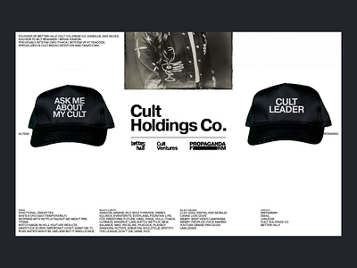 Cult Holdings Co. - Bold Brand Identity brand identity brandinf branding design clean company branding cult cult holdings hat logo logotype modern modern design product product design product showcase typo typographic design typography
