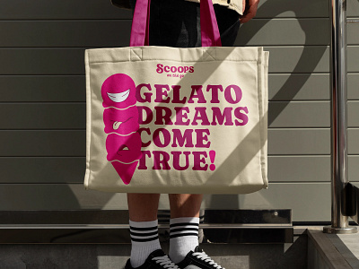 "Scoops on the go" 🍦 Branding apparel branding canvas bag design download identity logo mockup mockups outdoor psd template typography