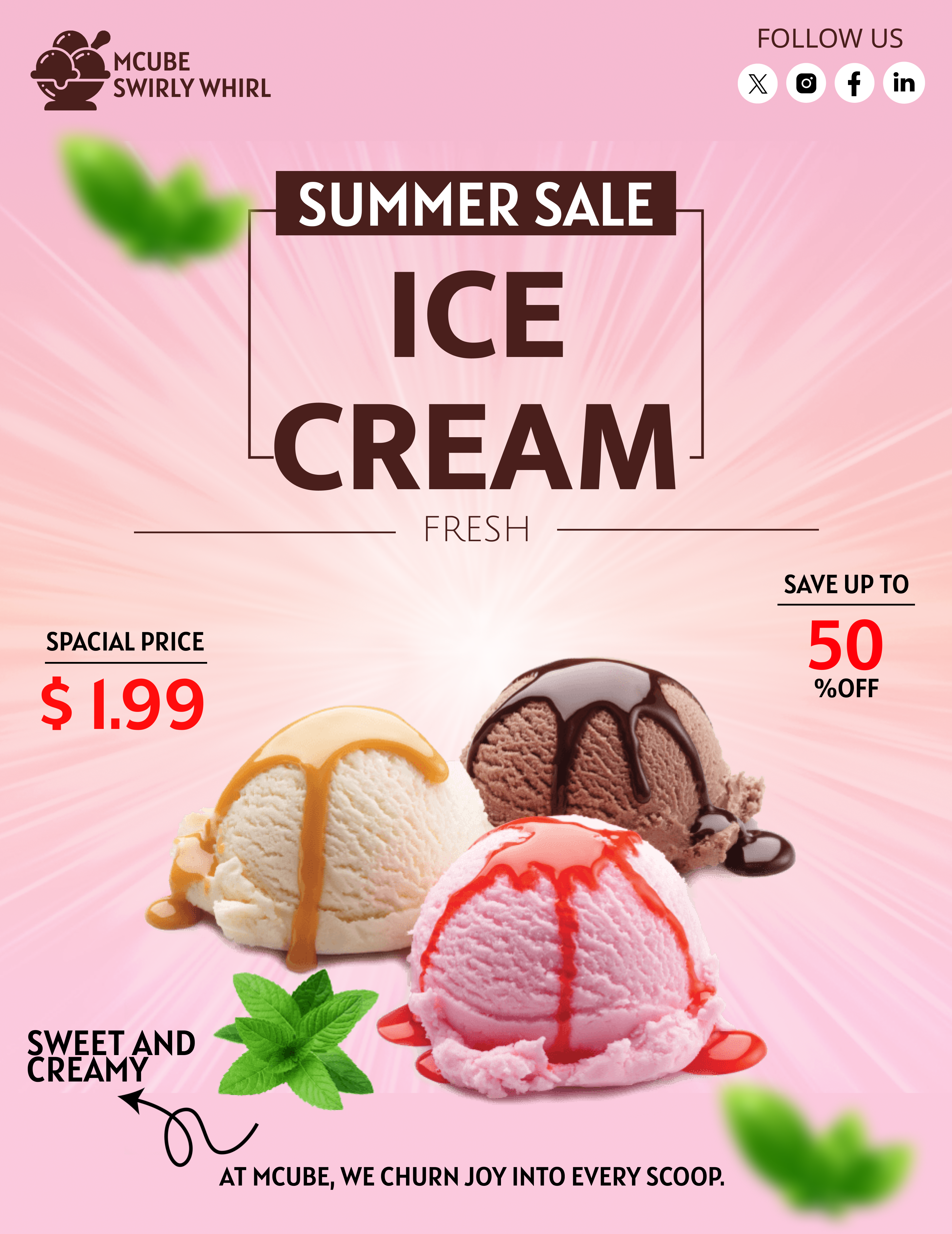 Ice Cream Swirly Whirl Poster Design 3d animation branding colorful dessert ad design figma graphic design illustration logo motion graphics ui website