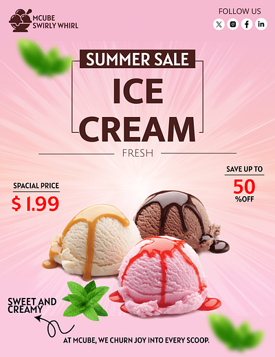 Ice Cream Swirly Whirl Poster Design 3d animation branding colorful dessert ad design figma graphic design illustration logo motion graphics ui website
