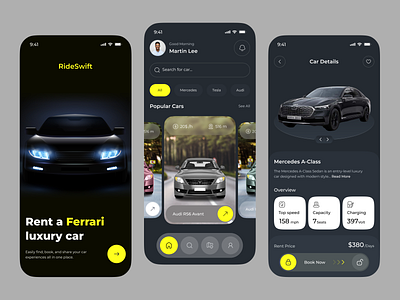 Car Rental Mobile App – UI/UX Design Concept booking app car app car details car service clean drive interface mobile mobile app modern rental rental car reservation saas schedule tesla transport ui ui design vehicle