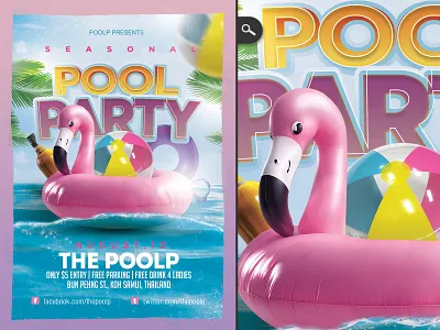 Themed Seasonal Pool Party Flyer bash beach club cocktail dj event float flyer fun holidays night party pool print seasonal spring summer themed vacations