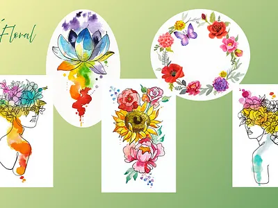 Floral Illustrations abstract contemporary floral flowers greetings cards illustration modern watercolor