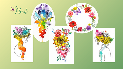Floral Illustrations abstract contemporary floral flowers greetings cards illustration modern watercolor