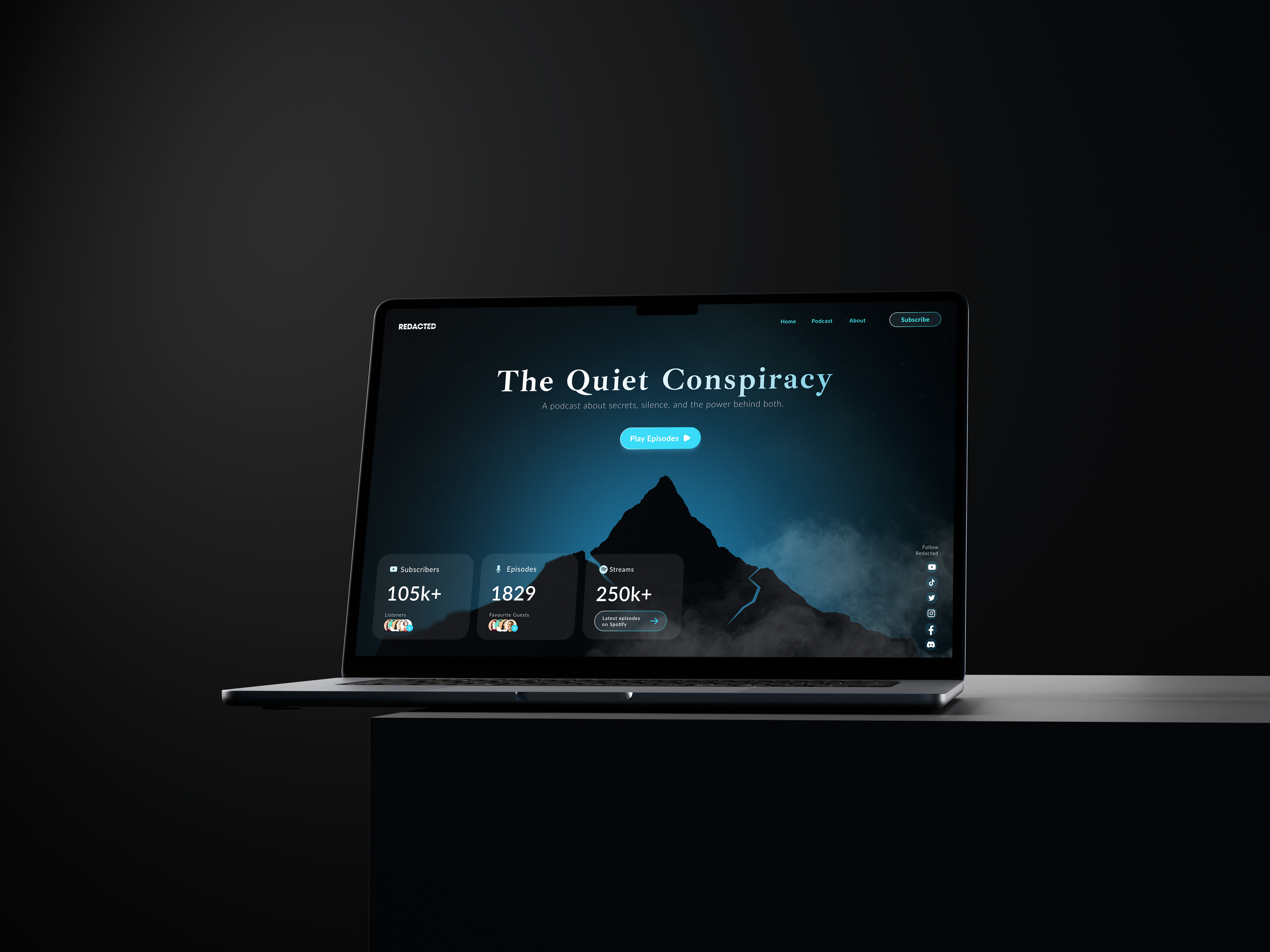 Redacted - Podcast Hero Banner animation article audio banner best podcast clean conversation design homepage interaction landing page live playlist podcast podcast platform podcast website responsive streaming ui website