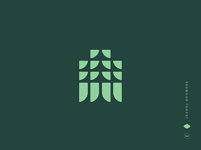 Redwood Forest abstract forest calming geometric eco branding evergreen trees forest inspired logo forest pattern geometric nature geometric trees minimalist forest modern woodland mosaic logo natural abstraction northwest identity pacific northwest design pnw design style redwood inspired simple nature mark stained glass logo stylized landscape tree repetition