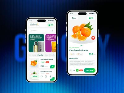 Grocery Mobile App ai app cart ui checkout flow ecommerce app food grocery app ios minimal design mobile app modern ui offer banner online shopping product details product page retail app shopping app smart buy super shop uidesign uiux