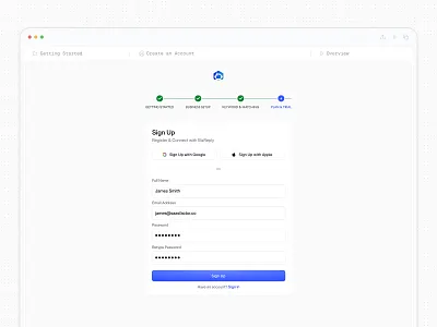 Account Creation for SaaS Dashboard account account creation create account design system form input field log in login minimal onboarding password progress saas saasfactor sign up steps top design agency ui design ui kit