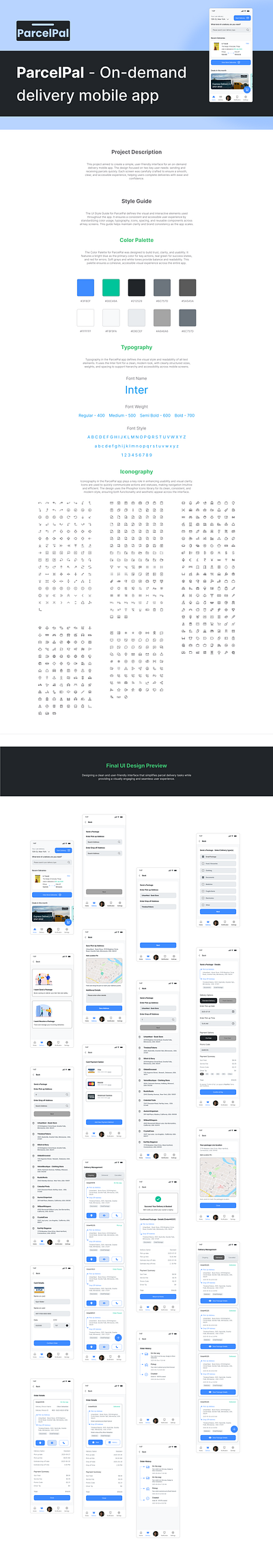ParcelPal - On-demand delivery mobile app figma illustrator logo mobile app on demand delivery mobile app parcel delivery ui
