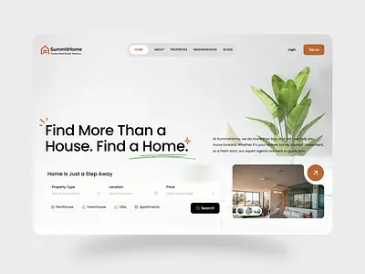Modern Real Estate Website UI – SummitHome carddesign cleanui designfortrust figmadesign filterdesign homebuying homepagedesign homesearch landingpage listing modernui property propertysearch propertyui realestate realestateapp realestatestartup uiinspiration uitrends webappdesign