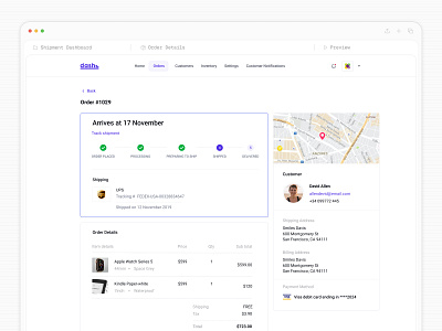 Logistics SaaS Order Details & Tracking UI customer delivery delivery process ecommerce ui logistics management order details payment progress real time map saas saasfactor shipment sohag summary timeline top design agency tracker tracking ux