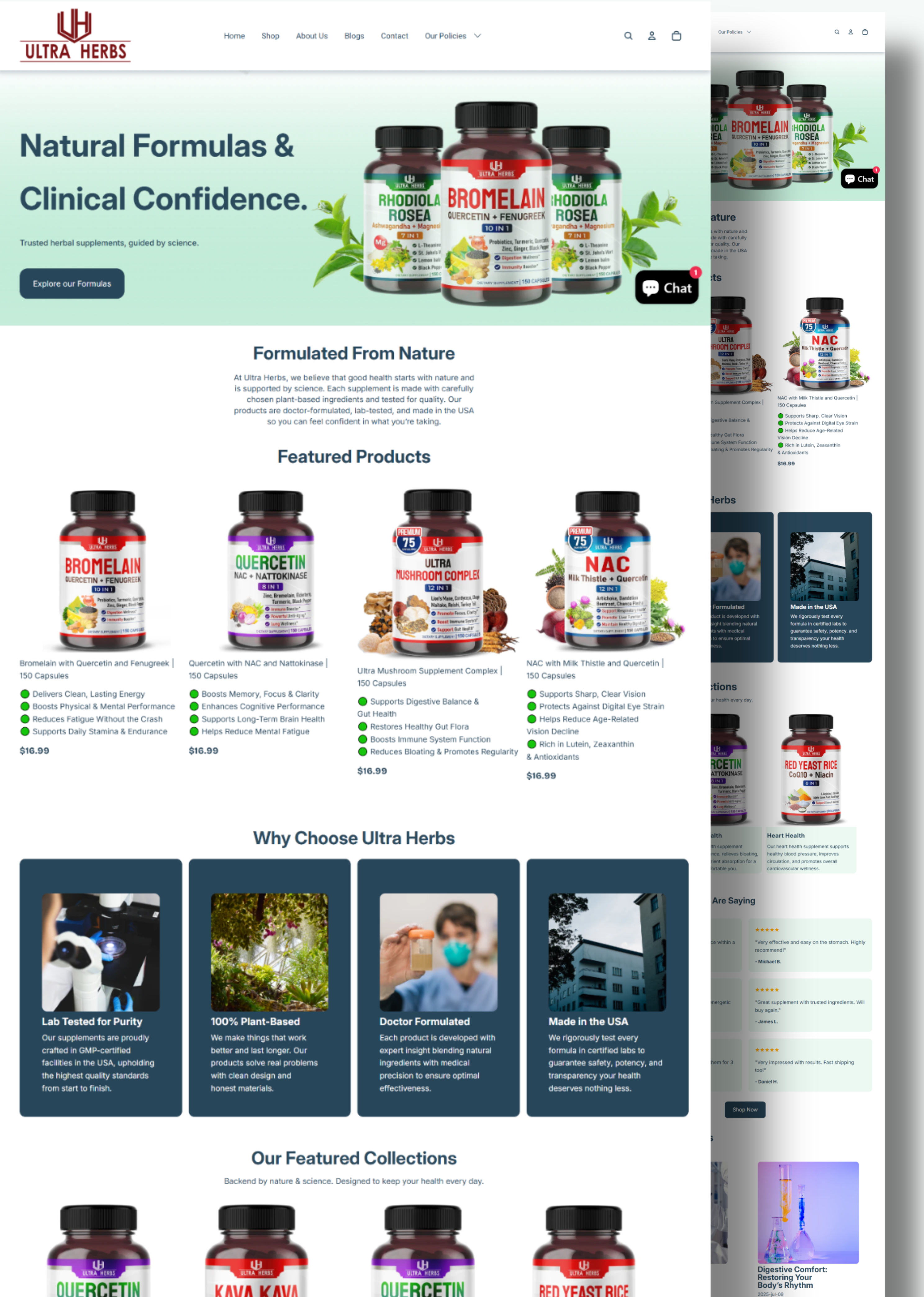 Shopify Website for suppliments Brand (Ultra Herbs) branding clinical confidence branding conversion focused design custom cta strategy design ecommerce uxui email signup popup health wellness design herbal supplements homepage layout design minimalist web design modern clean web design science inspired design seo optimized website shopify developer shopify product page shopify website design supplement brand website user friendly interface wellness brand shopify