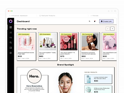 Influencer Dashboard SaaS App Design affiliate commission dashboard ecommerce influencer minimal performance products promotion saas saasfactor top design agency tracking trending ui ux