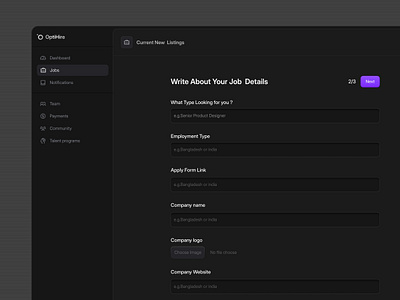 Job Posting Form – Dark Mode SaaS HR UI b2b dark mode ui dashboard form hiring hiring automation hr job posting minimal onboarding product design recruitment saas saasfactor top design agency ui ux workflow