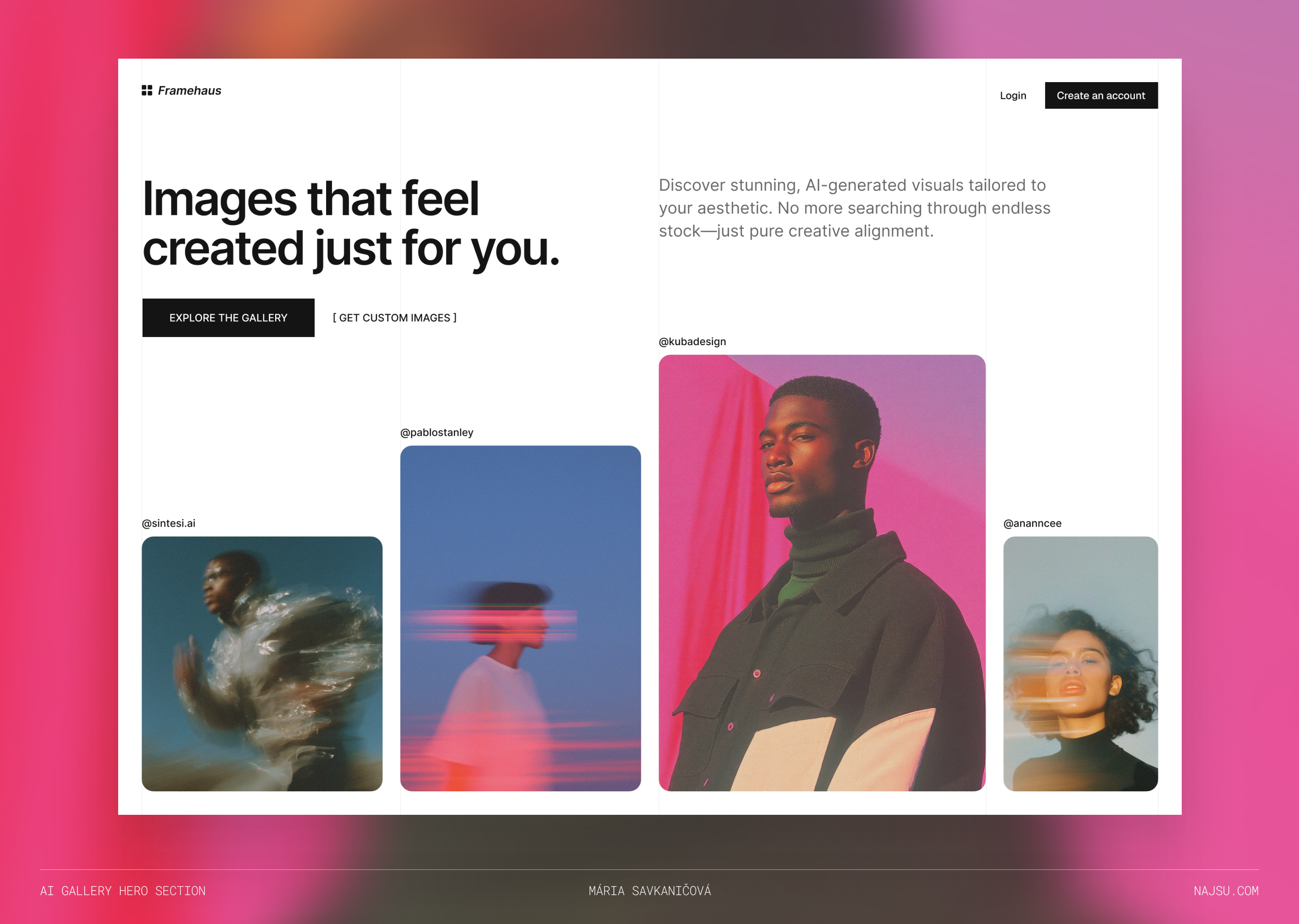 Example of Hero section for an AI image gallery