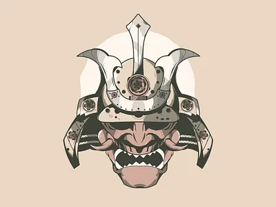 Samurai helmet cherry blossoms hannya mask helmet japan illustration japanese art oni mask samurai samurai helmet