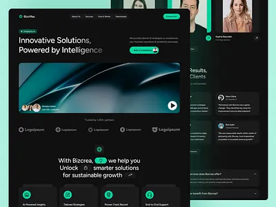 AI Strategy & Intelligence Consulting Website for Modern ai agents ai business website ai insights dashboard ai strategy landing page automation services website b2b saas landing page branding business growth platform consulting website design corporate innovation ui dark mode tech ui data visualization ui digital transformation agency enterprise consulting homepage framer ai website high conversion tech website modern consulting website smart analytics design webflow ai platform webflow development agency