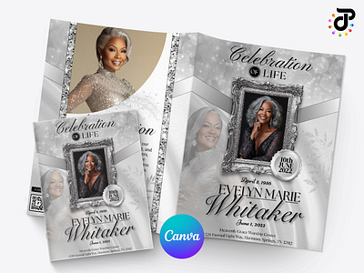 Silver Diamond Obituary Canva Template mockup presentation