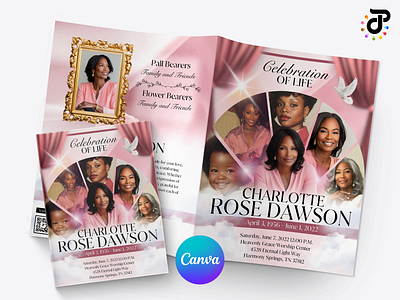 Rosely Pink Obituary Canva Template mockup presentation