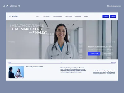 VitaSure — Smart Health Insurance Web Design clean layout conversion focused design system digital product health health insurance landing page medicine minimal design minimal interface modern interface modern web design pharmacy smart layout ui ui ux user experience web design