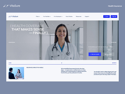 VitaSure — Smart Health Insurance Web Design clean layout conversion focused design system digital product health health insurance landing page medicine minimal design minimal interface modern interface modern web design pharmacy smart layout ui ui ux user experience web design