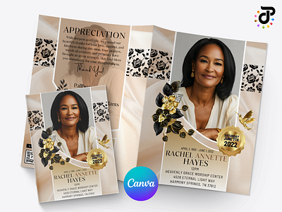 Blissful Peach Obituary Canva Template mockup presentation