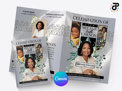Silver Passion Obituary Canva Template mockup presentation