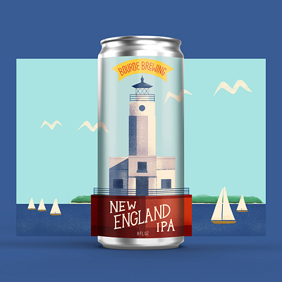 Bourne Brewing Label Illustration, Lettering beer illustration beverage illustration branding branding illustration coastal illustration colorful design digital art illustration massachusetts new england ocean illustration packaging illustration sailing illustration summer illustration