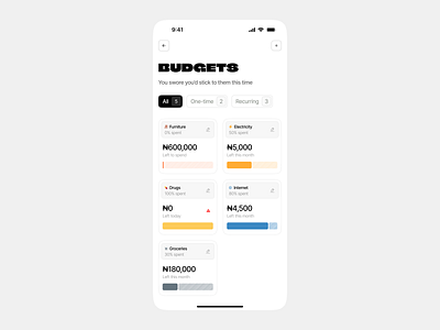 Budget App Screen. budget budgeting cards clean design graphic design ios minimal mobile app modern screen ui ui design ux