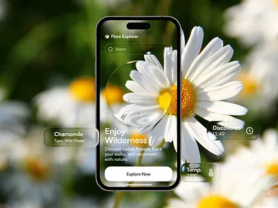 AR Nature UI – Flora Explorer (liquid glass) app design glassmorphism graphic design ios liquid glass nature ui ux