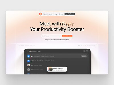 Deeply - Productivity Booster Web App clean plan pomodoro product productivity productivity tools productivity website schedule ui design uiux user interface ux web app widget
