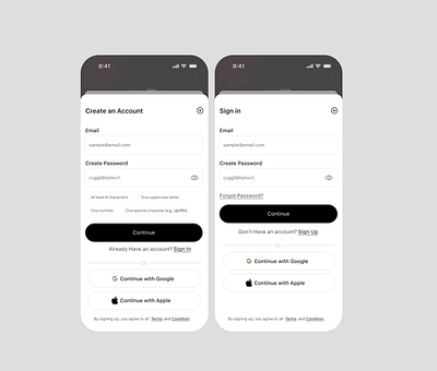 sign up snd sign in screens authentication screen branding dailyui mobile app product design uiux user experience ux