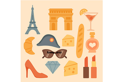 Collection of Cartoon Object and Icons of France collection country decorative eiffel elements europe france nation object pack paris set sightseeing symbol tour tourism tower traditional travel trip