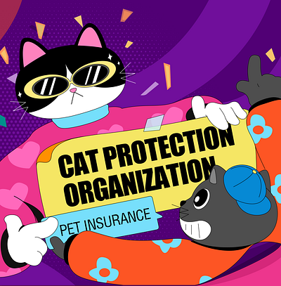 Cat Insurance-Commercial Promotion art branding cat， color graphic design