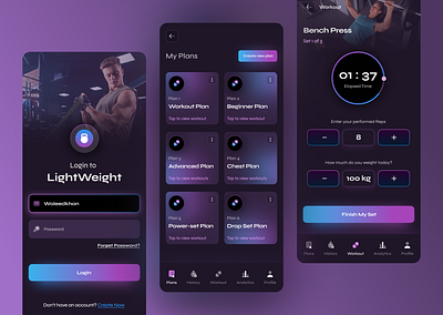 LightWeight Workout App Design branding design graphic design illustration logo ui ui design uidesign ux ux design