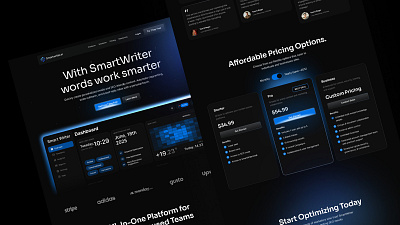 Smartwriter Ai – Website & Email Mockups brand identity branding dark mode design email campaign email design email template graphic design illustration klaviyo landing page logo mail mailchimp saas saas mail tech ui visual identity web design