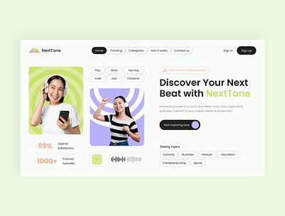 NextTone – Music & Podcast Hero Section Figma audio platform ui clean layout design figma design figma hero figma template hero header ux modern hero section music streaming ui music web design nexttone ui podcast landing page podcast ui responsive web design ui inspiration ui showcase ui trends uxui design web ui inspiration