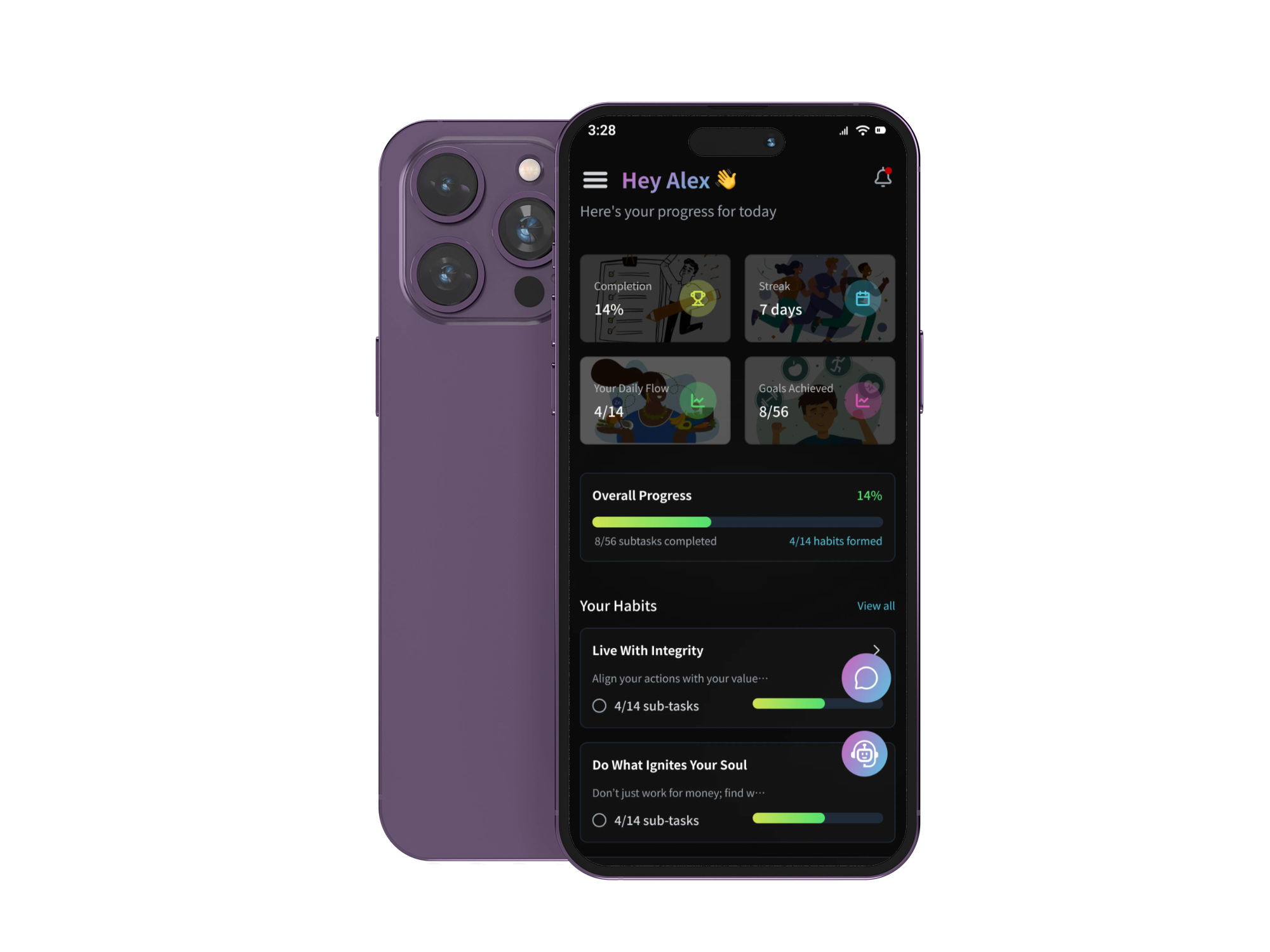 Habit-Tracking Mobile App UI appdesign darkmode habittracker mobileapp productdesign ui ux