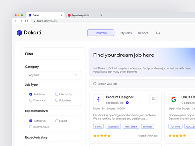 Dokarti - Job Finder Platform Dashboard admin apply career dashboard finder hiring interview job job application job finder linkedin platform portal product product design recruitment search seeker ui work